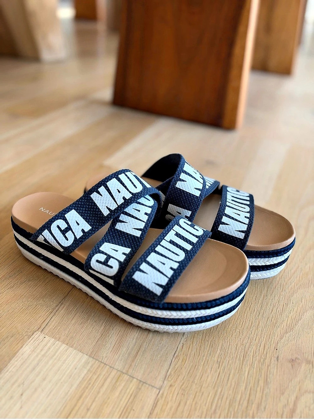 Nautica Platform Sandals in Blue & White US 8.5